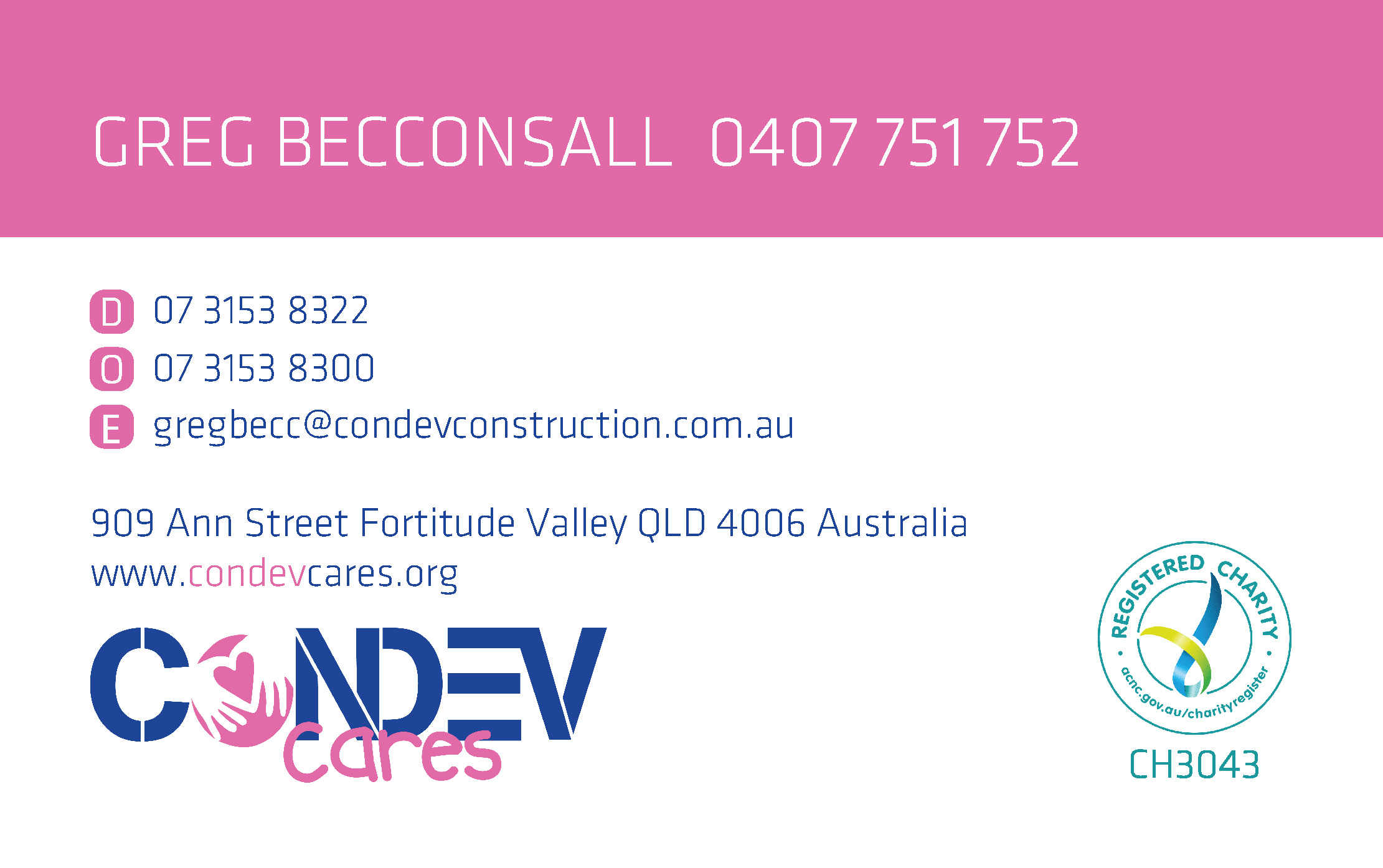 Condev Cares - Brisbane - With Direct Number